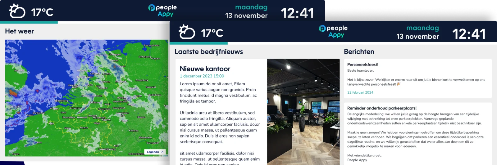 Narrowcasting-schermen met bedrijfsnieuws