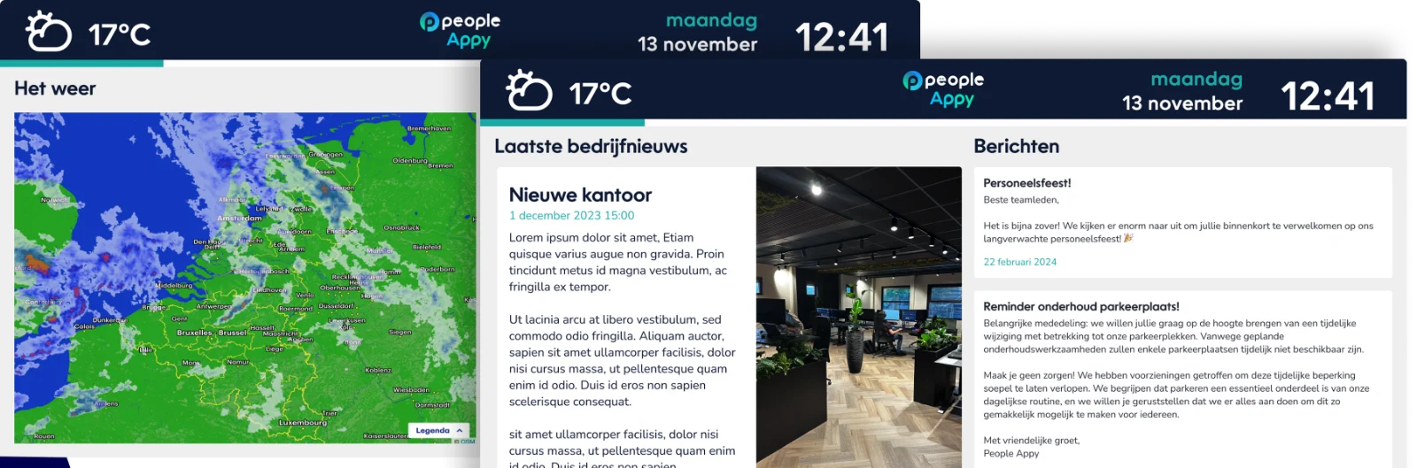 Narrowcasting-schermen met bedrijfsnieuws