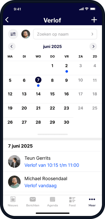 Verlofagenda met dagoverzicht in de People Appy app