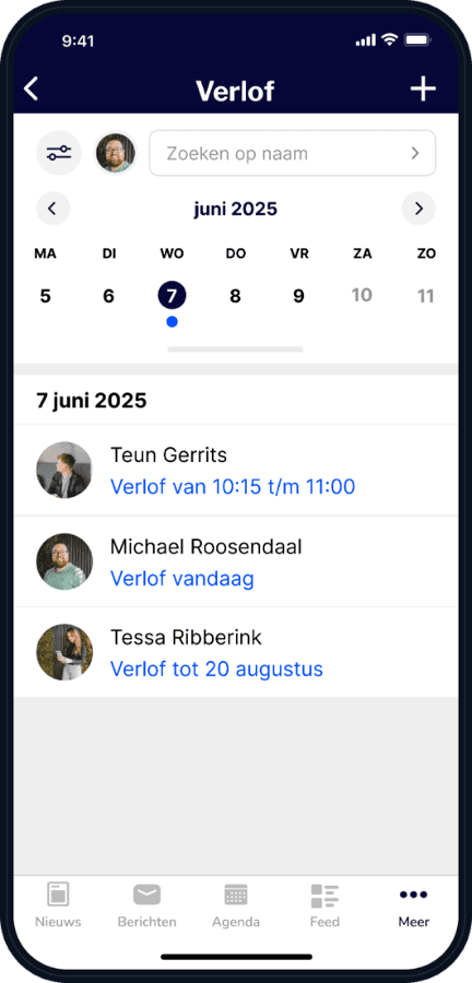 Verlofagenda maandweergave in de People Appy app
